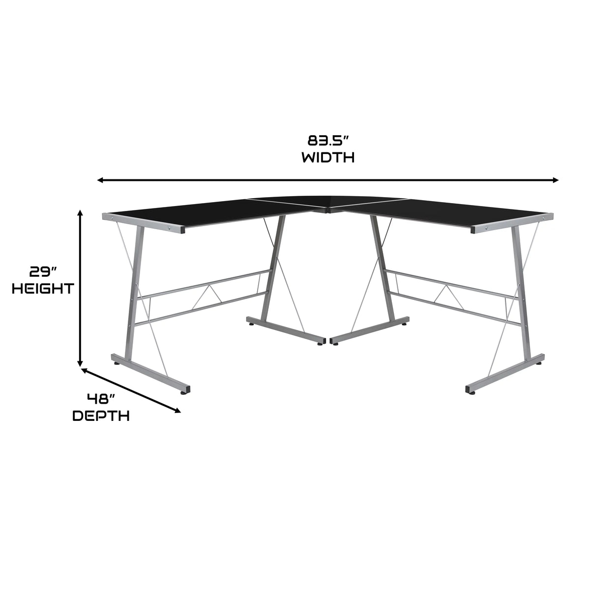 L-Shaped Gaming Desk with Black Tempered Glass Top F626953