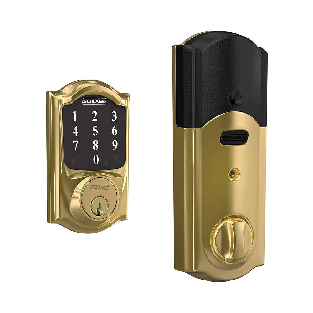 Smart Deadbolt with Camelot Trim in Bright Brass, Zigbee Certified Z386