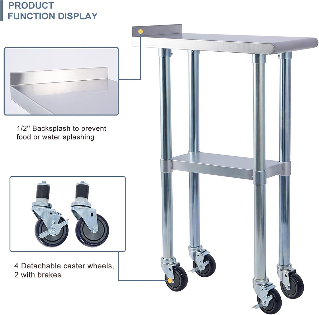 Stainless Steel 24 x 18 Inches Worktable with Backsplash S9016