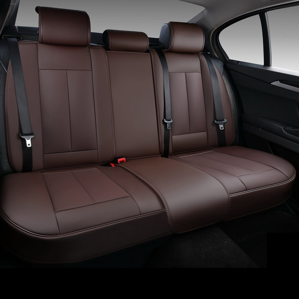 Brown Leather Rear Seat Covers Set, Waterproof Universal Fit S370379