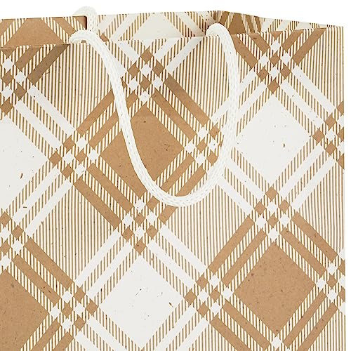 Assorted Christmas Gift Bags, Recyclable Kraft Brown with Snowflake, Plaid and Trees, 8 Bags: 3 Small 6", 3 Medium 9", 2 Large 13" G314194
