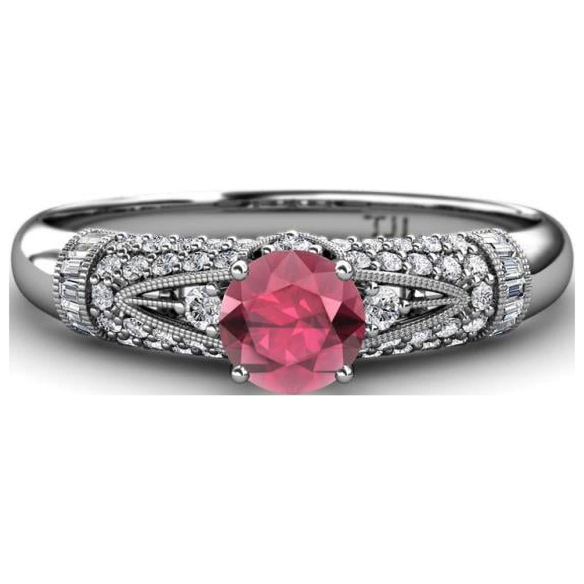 14K White Gold Round Rhodolite Garnet Diamond Engagement Ring R715599