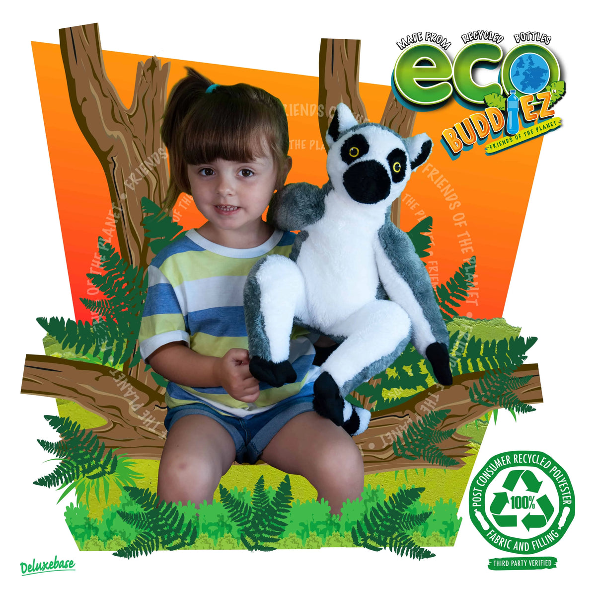Ring Tailed Lemur 12 inch Soft Plush Toy made from Recycled Plastic Bottles E131553