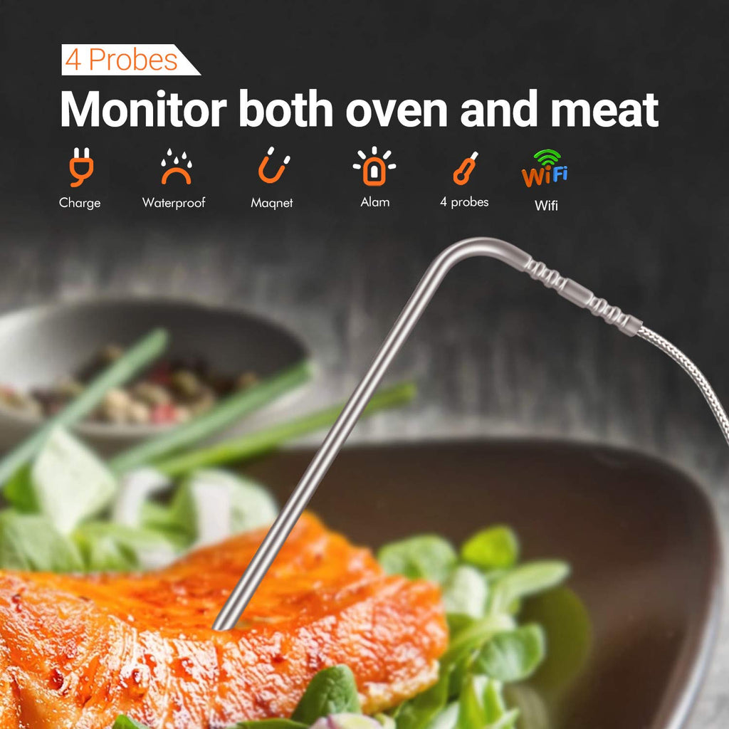 WiFi Meat Thermometer with 4 Probes & Hard Carrying Case N221656