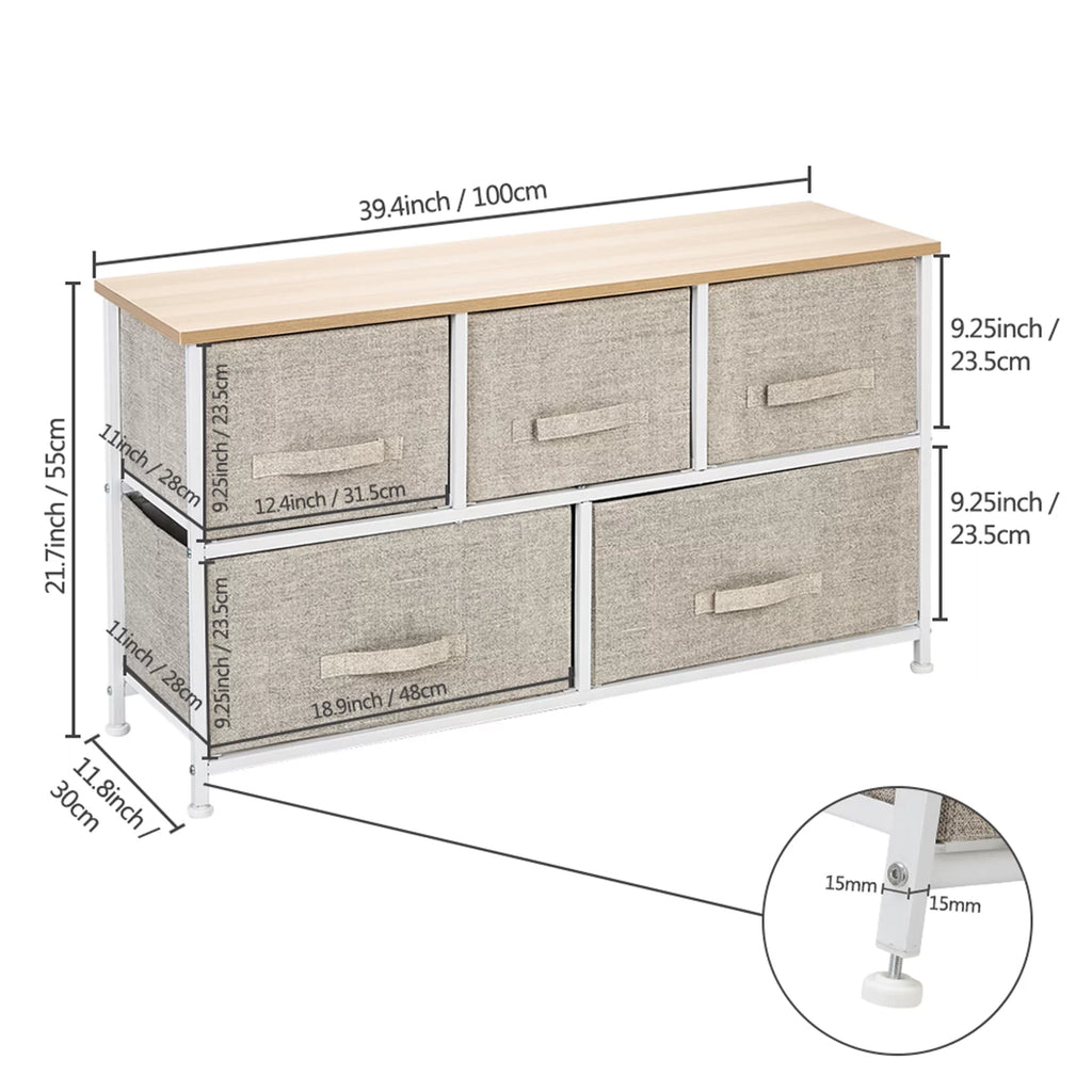 2-Tier Wide Closet Dresser with 5 Fabric Drawers E13389