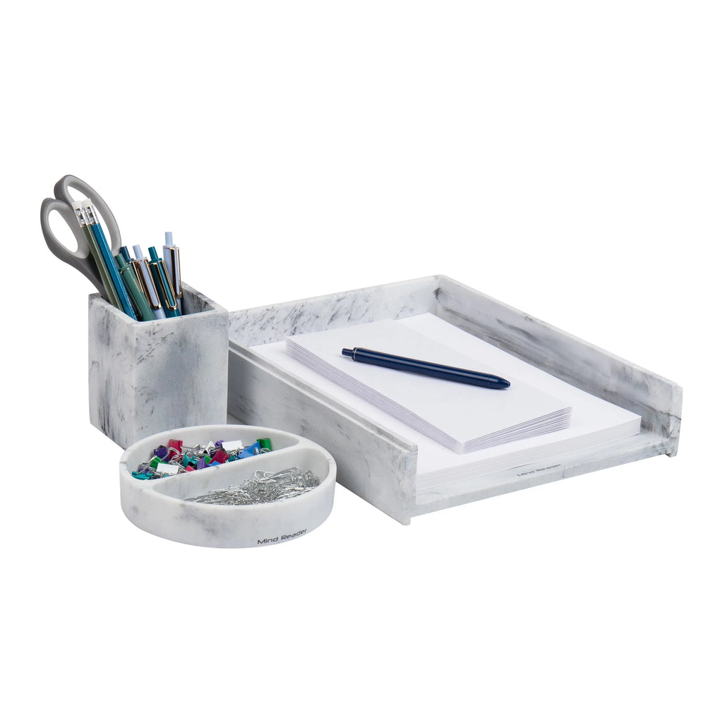 3 Pc White Resin Office Set X97928