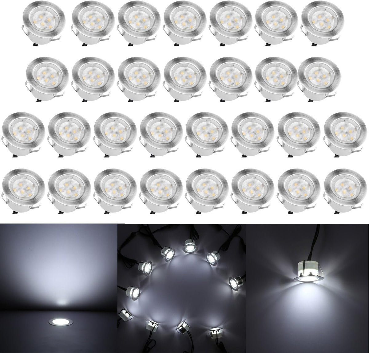 Low Voltage LED Deck Lighting Kit Stainless Steel RGB Waterproof Outdoor In-ground Lights Silver Border (30pack) B241
