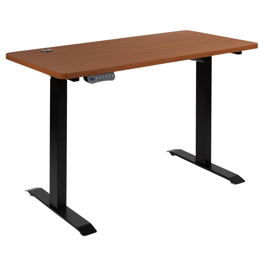 Mahogany Electric Height Adjustable Stand Up Desk with Black Mesh Swivel Ergonomic Task Office Chair S109259