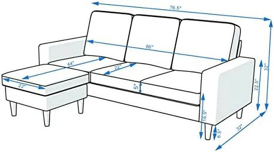 Grey Reversible L-Shaped Sectional Sofa Y8141