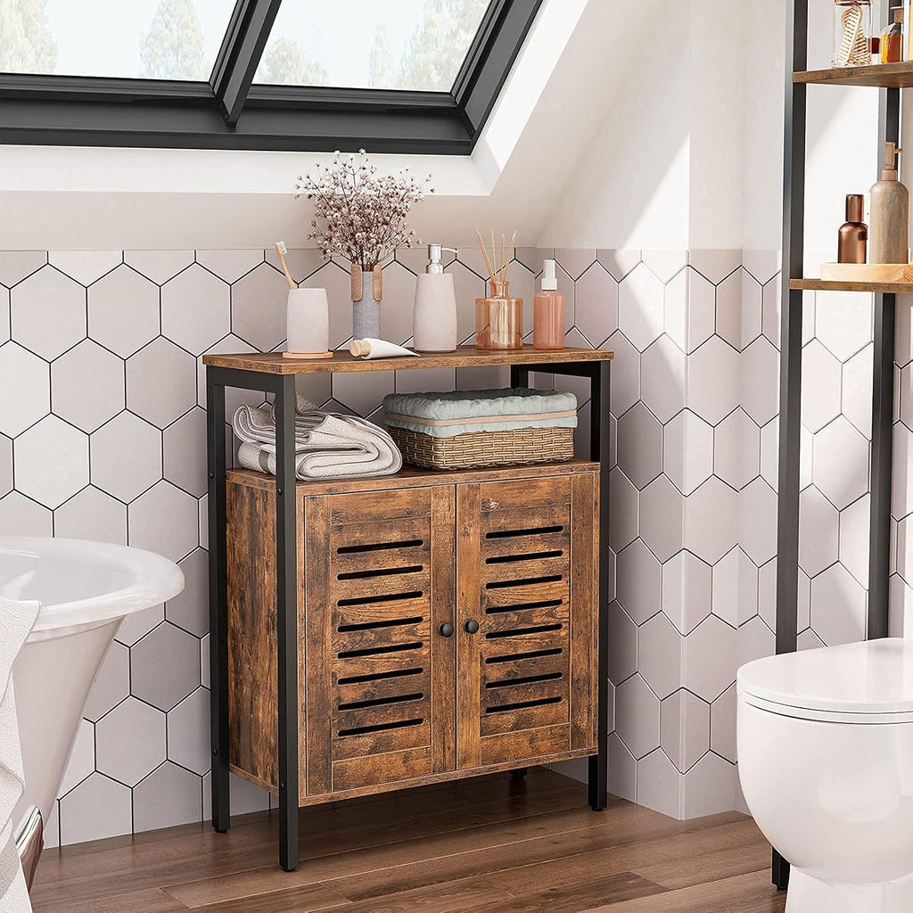 Rustic Brown Floor Storage Cabinet with Hidden Adjustable Shelf G221769