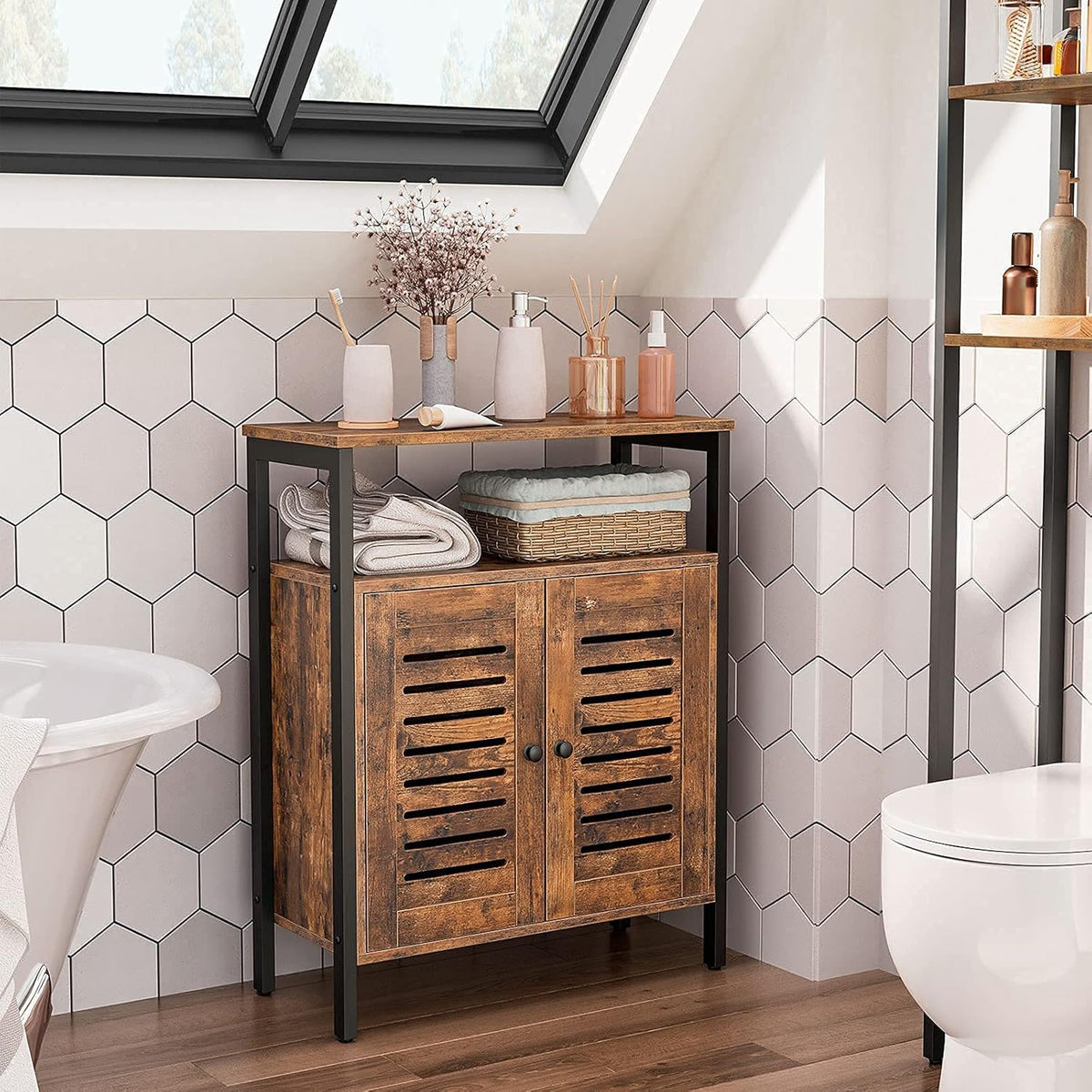 Rustic Brown Floor Storage Cabinet with Hidden Adjustable Shelf G221769