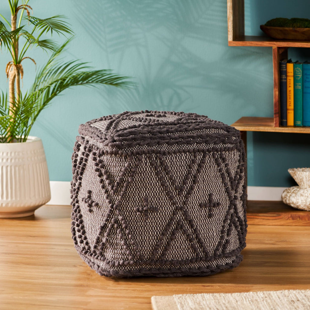 Charcoal Fabric Cube Pouf X517334