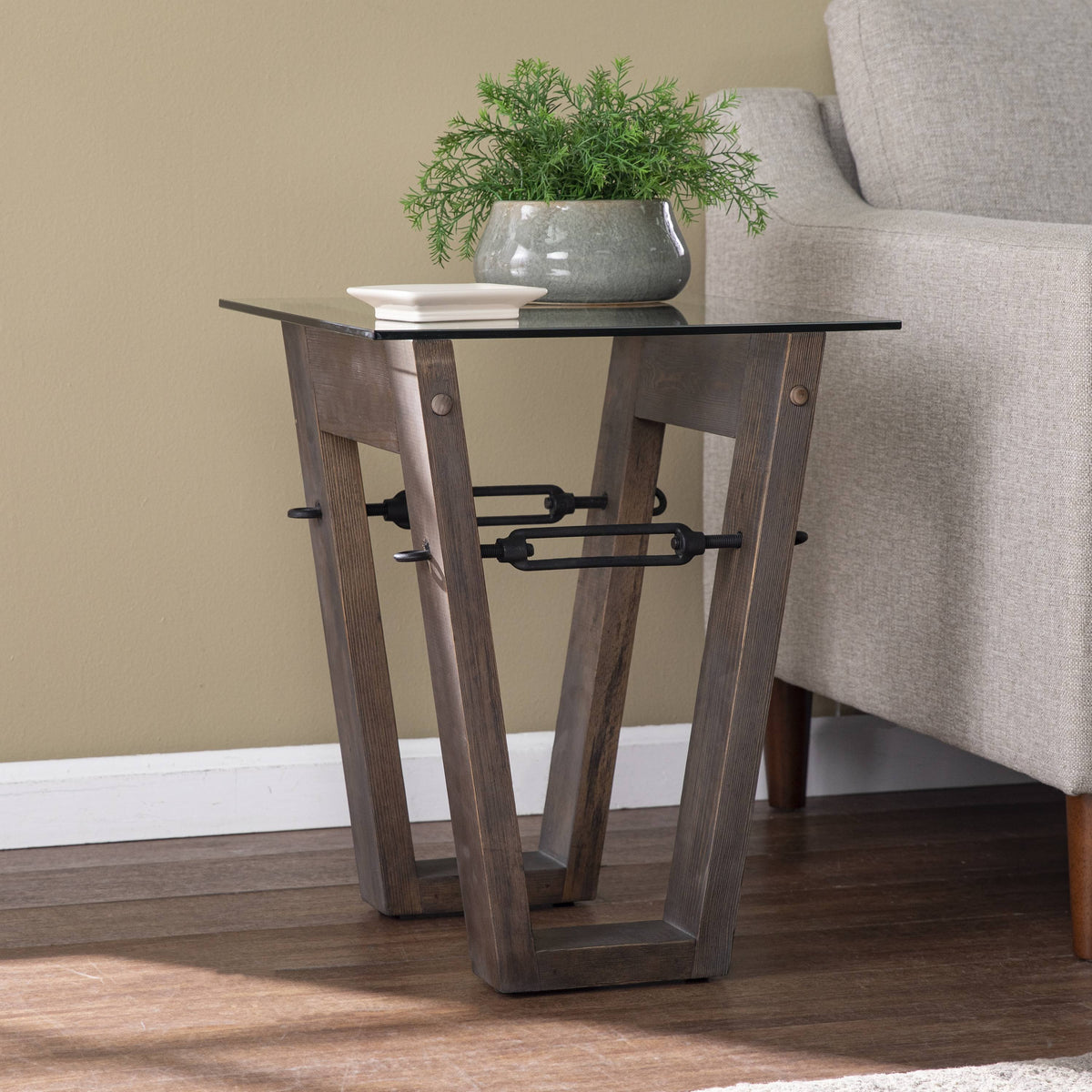 Clear and Brown Reclaimed Wood End Table U7553