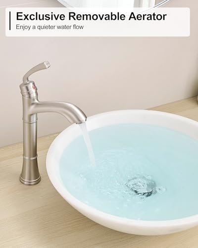 Brushed Nickel Single Handle Vessel Sink Faucet with Pop-Up Drain N22337