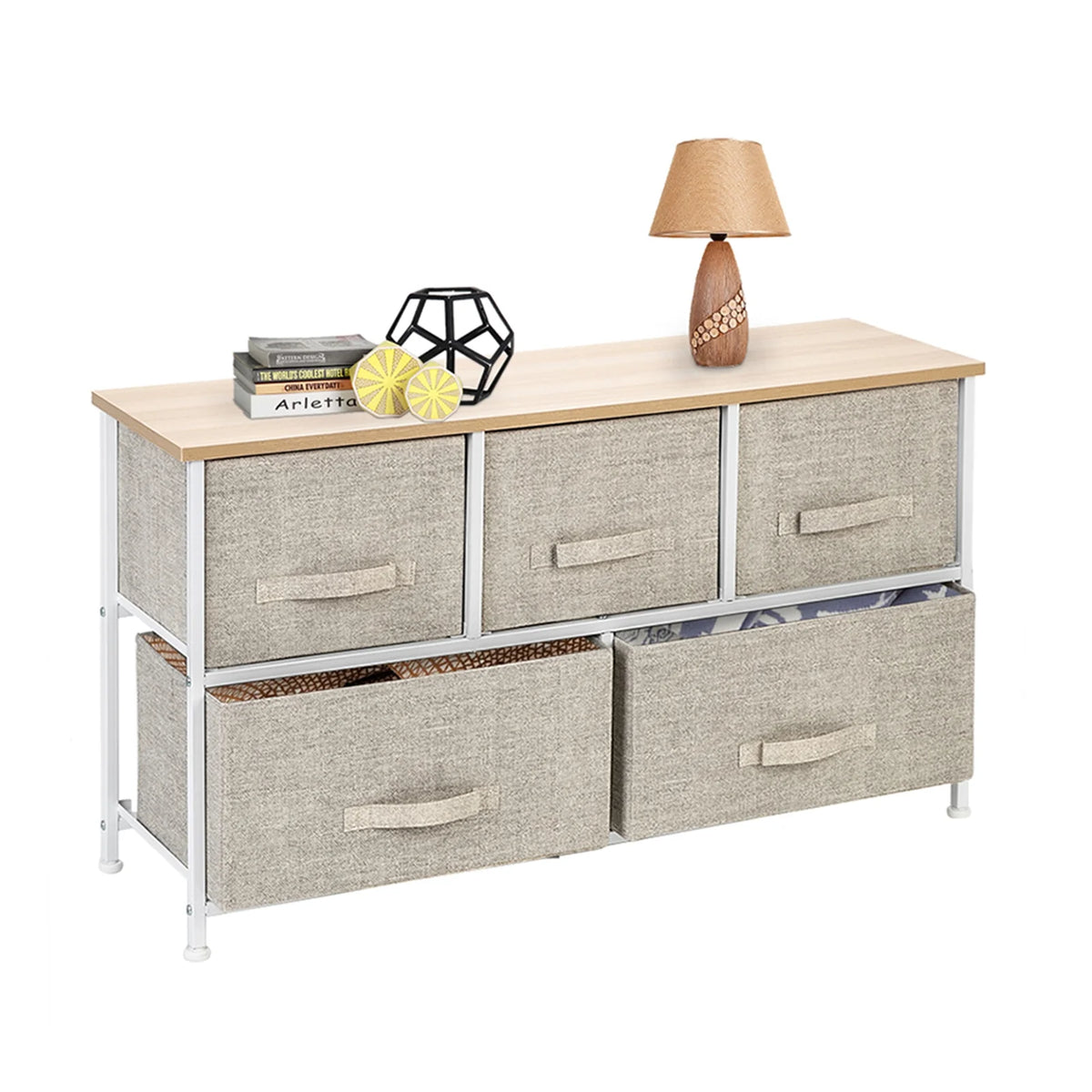 2-Tier Wide Closet Dresser with 5 Fabric Drawers E13389