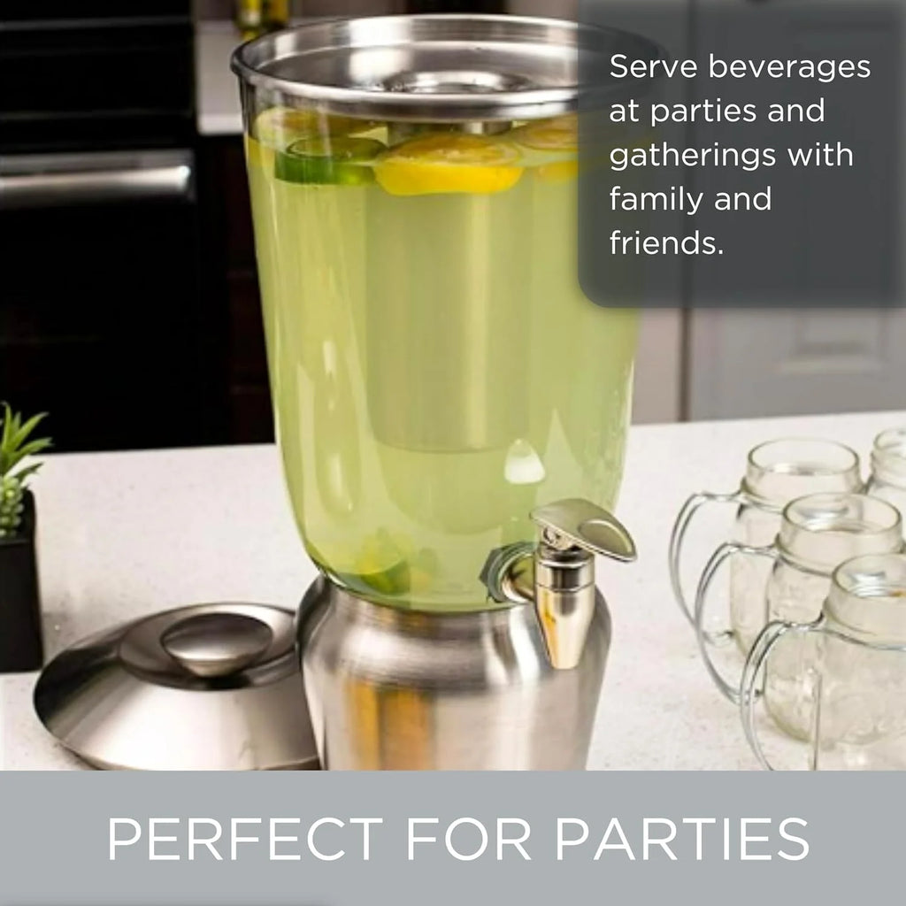 Stainless Steel Beverage Dispenser With Ice Container, Stand & Spigot U348368