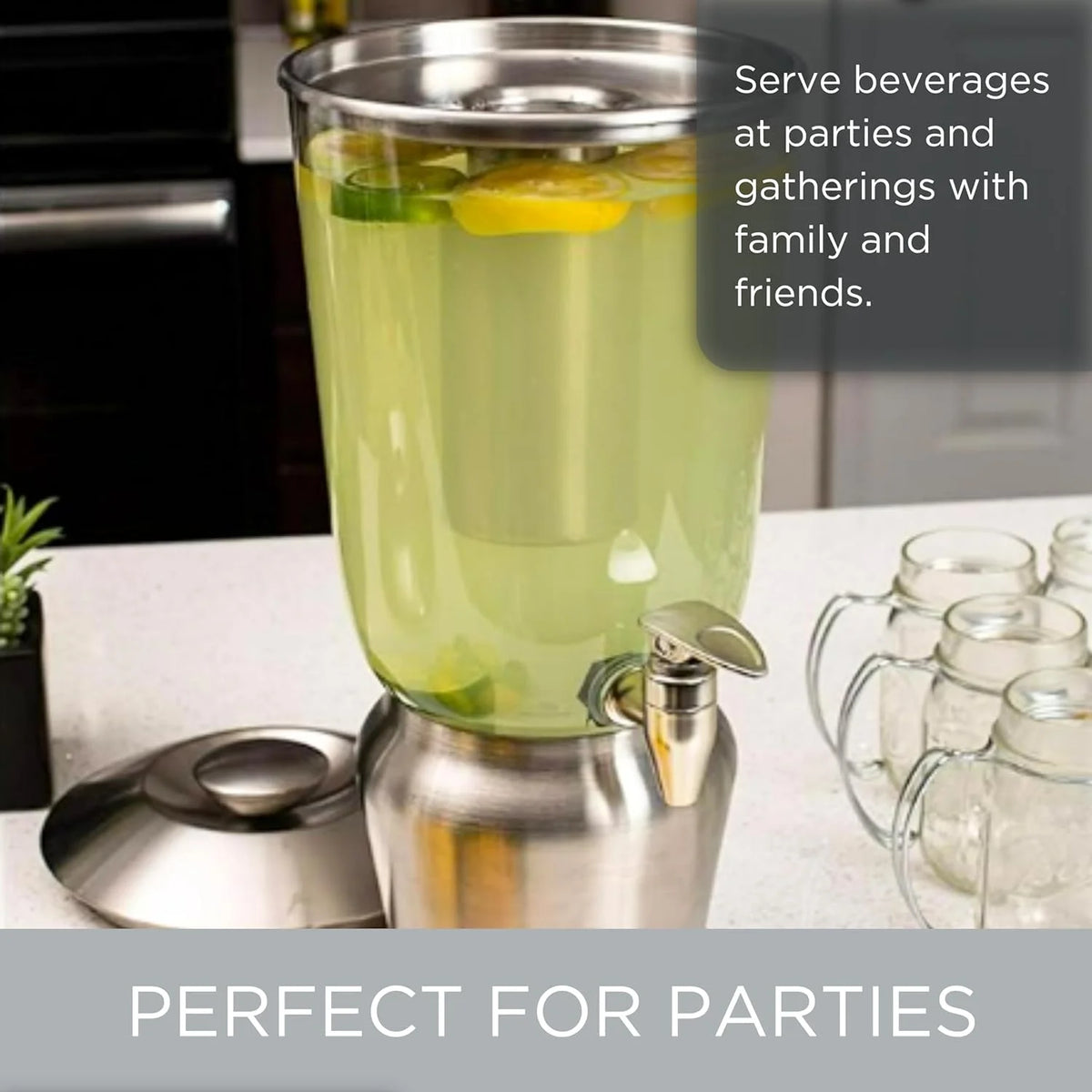 Stainless Steel Beverage Dispenser With Ice Container, Stand & Spigot U348368