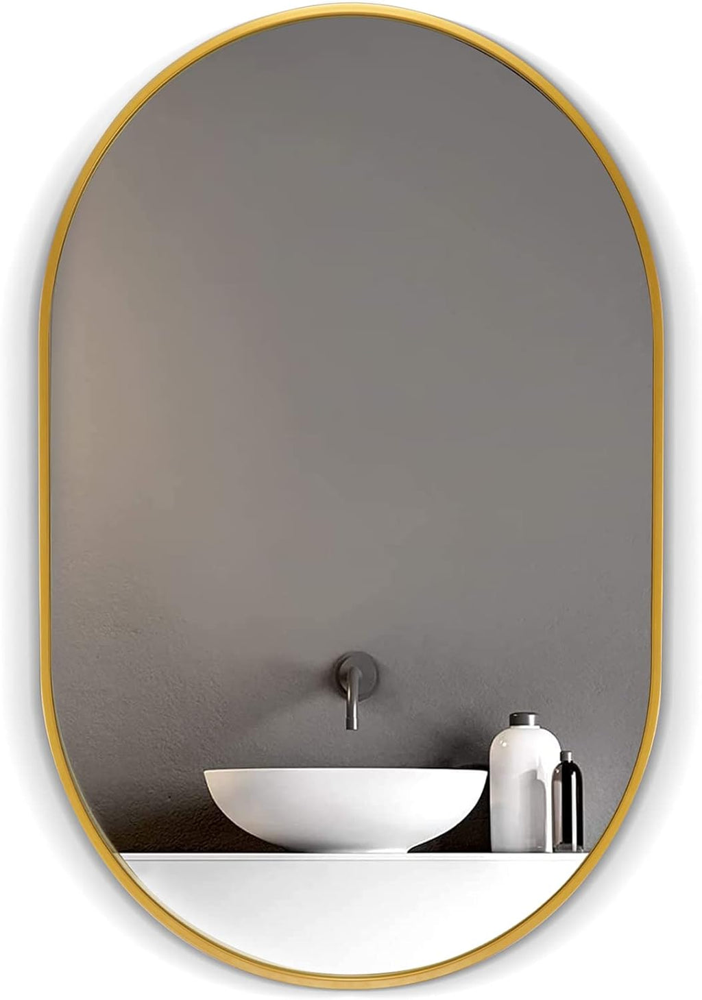 Black Oval Wall Mounted Mirror with Stainless Steel Frame H59040