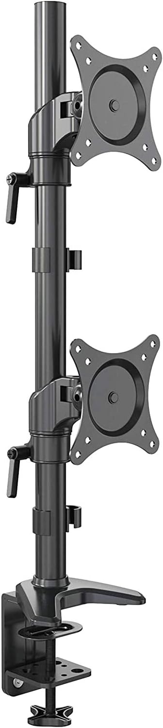 Vertical Dual Monitor Mount, Height Adjustable Heavy Duty C-Clamp and Grommet Mounting Base, VESA 75*75mm/100*100mm O65497