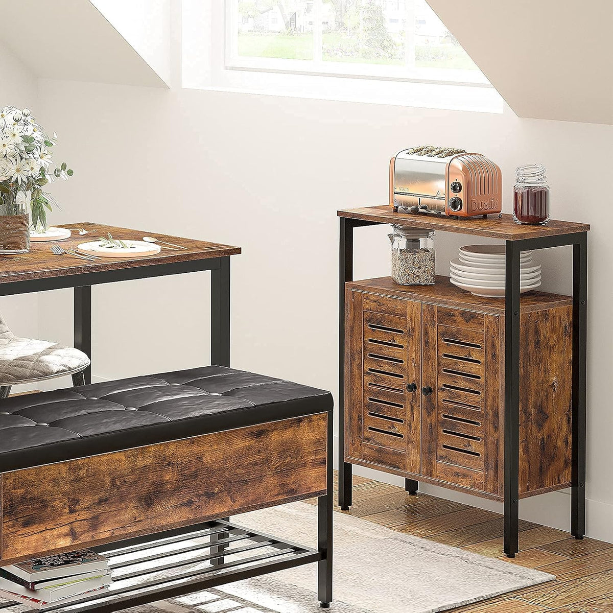 Rustic Brown Floor Storage Cabinet with Hidden Adjustable Shelf G221769