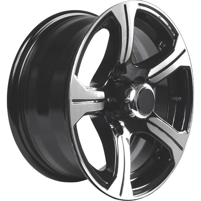 15inch x 6inch Black Machined Aluminum Wheel - 5 Holes with Center Hub Cap F663