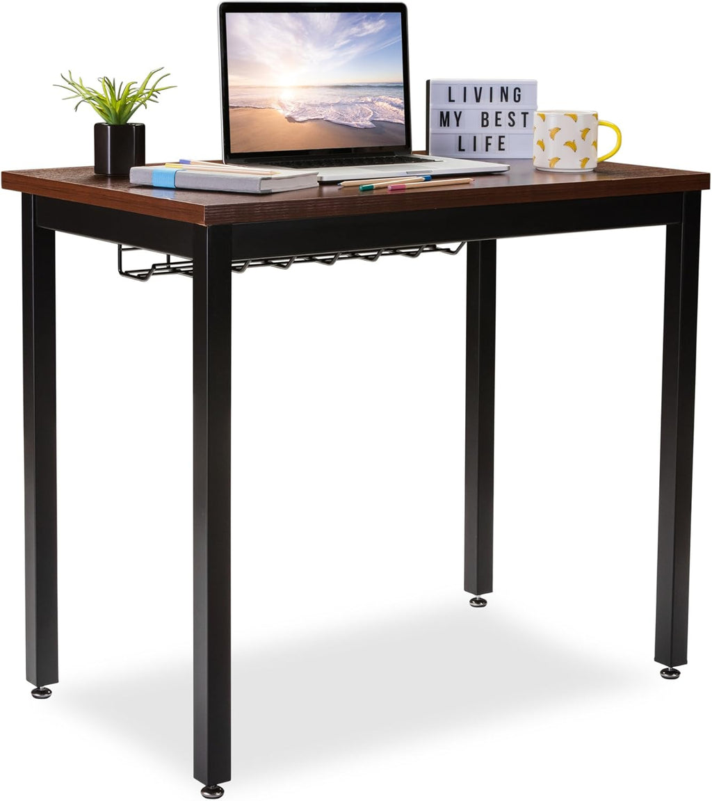 Black Small Computer Desk with Cable Management Tray E755