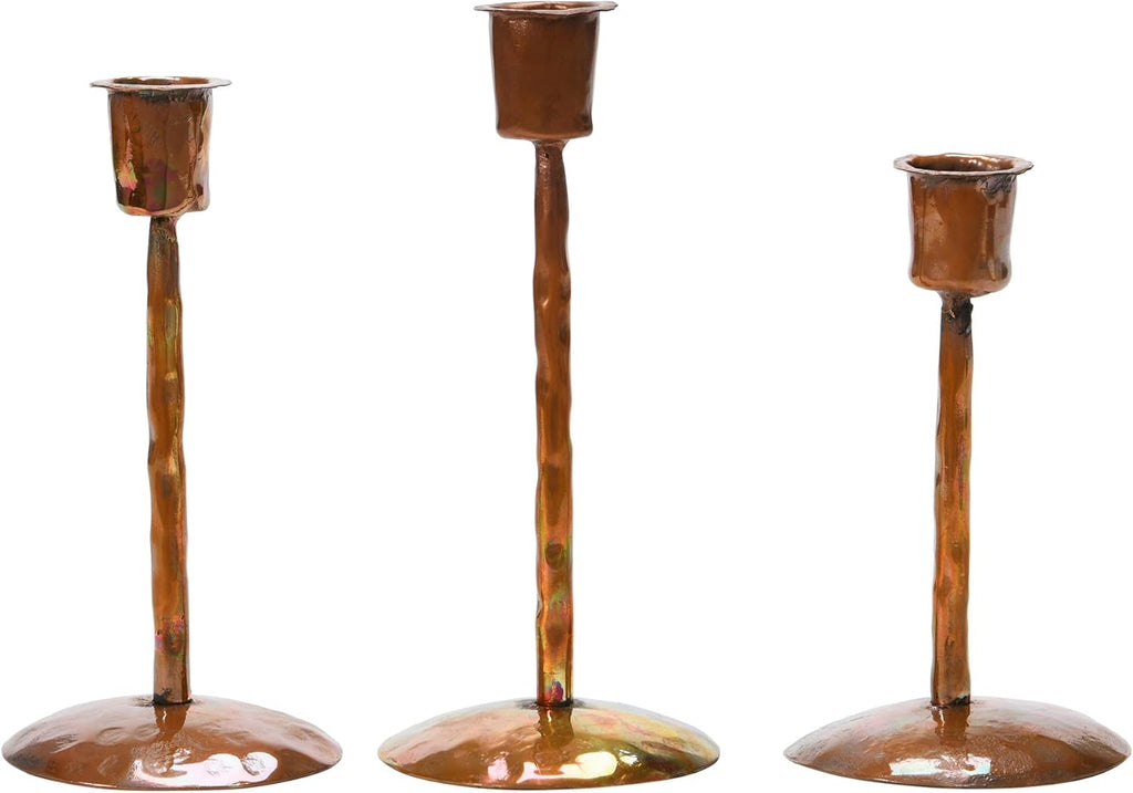 Burnt Copper Metal Candle Holder, Set of 3 Sizes K18077