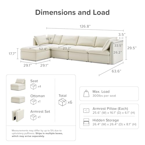 Oversized Modular Sectional Sofa with Storage and Ottoman Chaise N4697