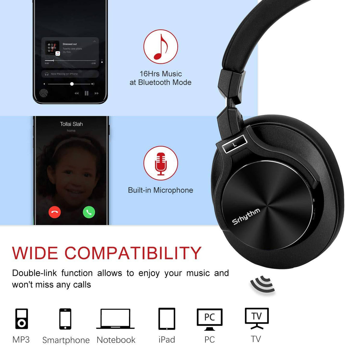 Active Noise Cancelling Bluetooth Headphones with Microphone I57142