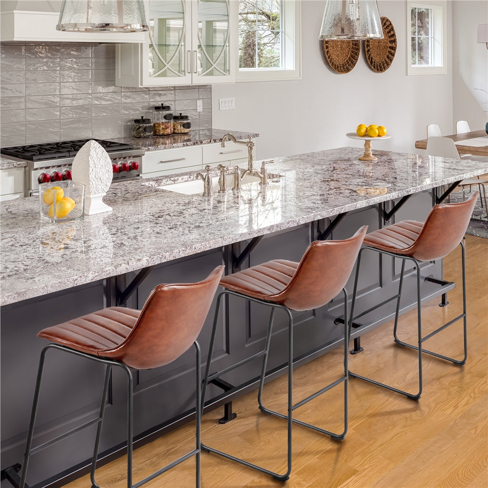 Brown PU Leather Bar Stool with Backrest, Set of 4 S603