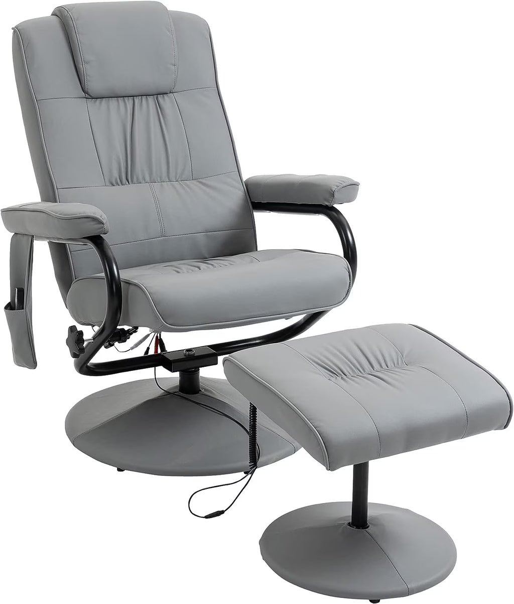 Gray Faux Leather Massaging Recliner Chair and Ottoman Set S250218