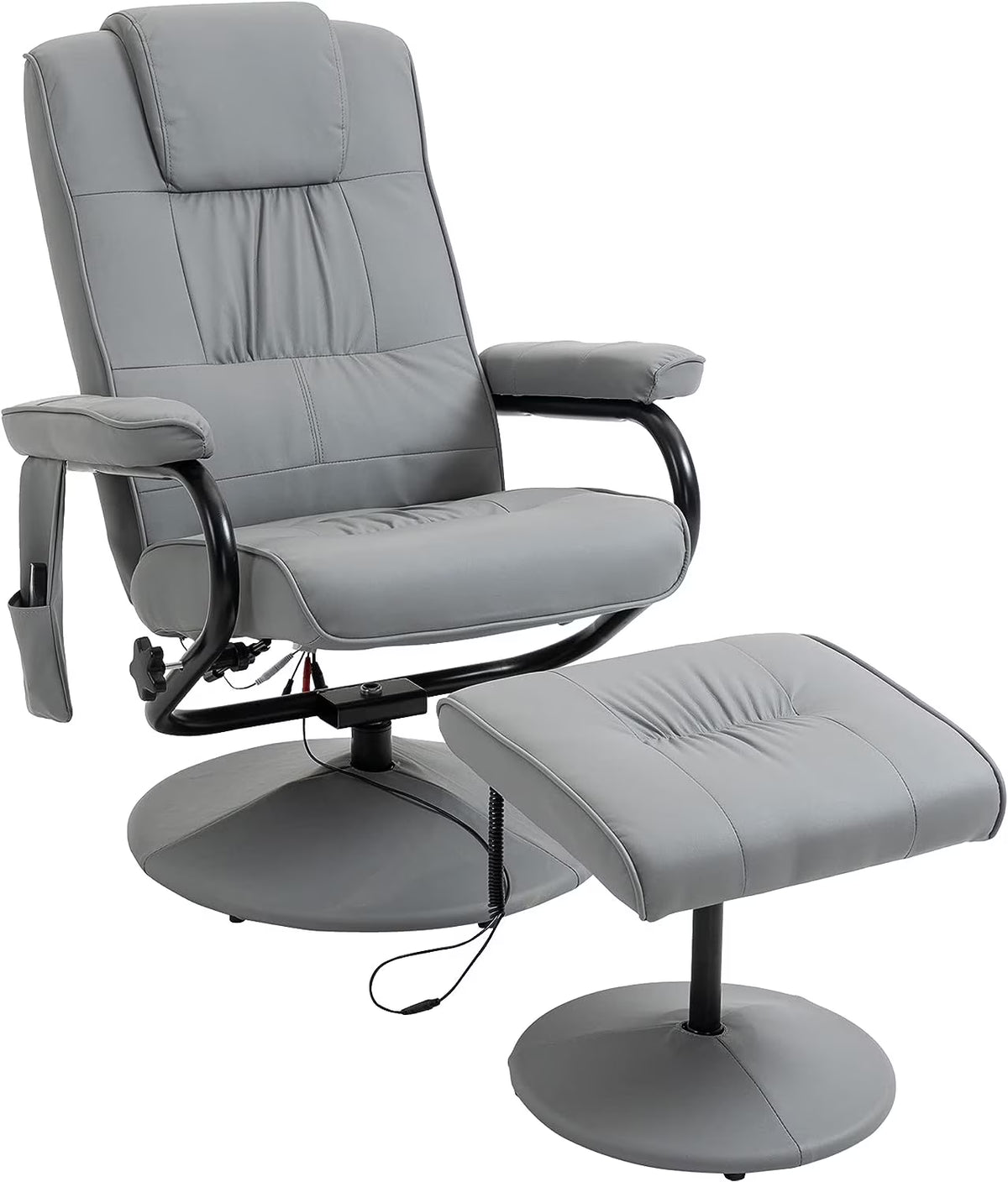 Gray Faux Leather Massaging Recliner Chair and Ottoman Set S250218
