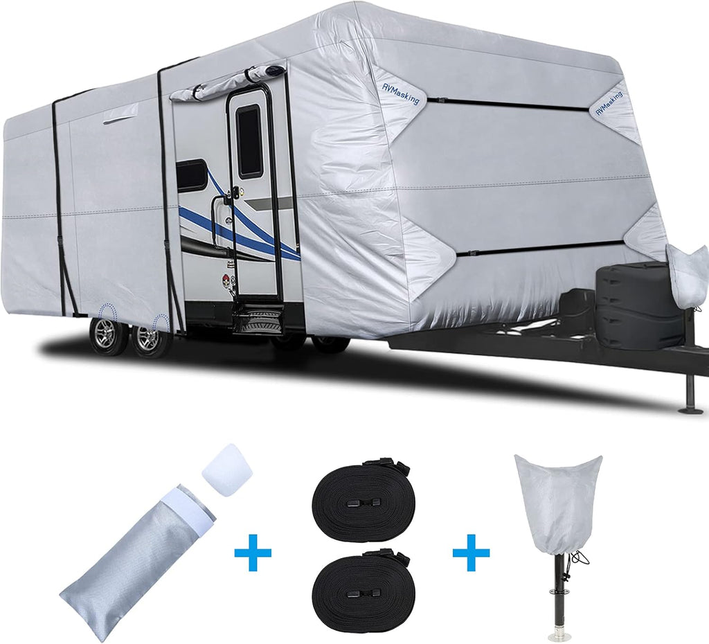 Rip-Stop RV Cover Fits 15'1" - 18' Long Motorhome, Waterproof Camper Cover with Gutter Covers W9326