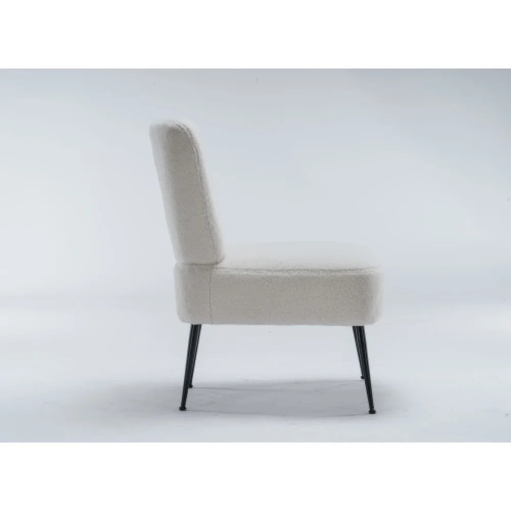 Ivory White Tufted Teddy Fabric Slipper Chair with Black Metal Legs X746907