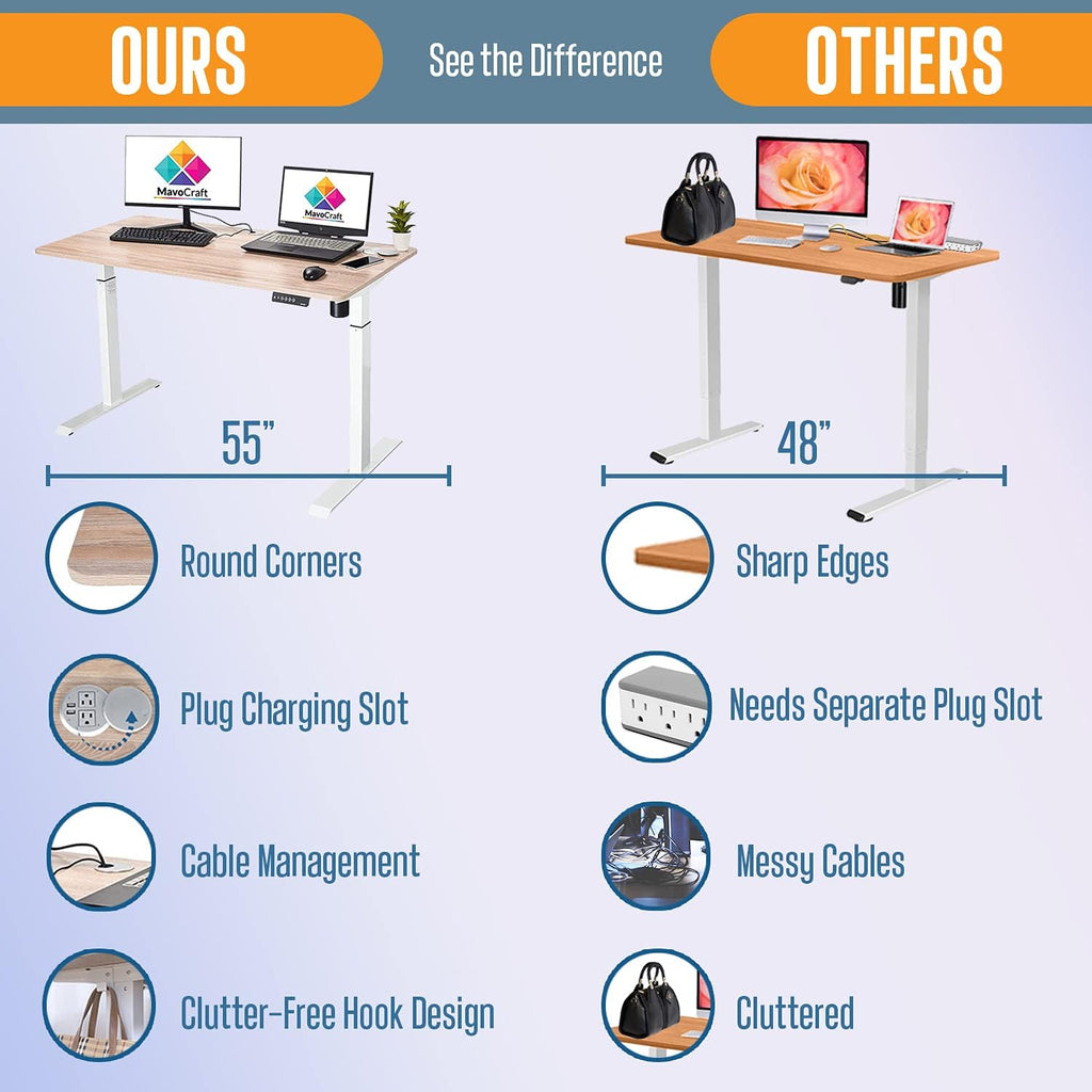 55-Inch Electric Height Adjustable Standing Desk with Attached Hook K30407