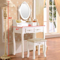 White Dressing Table and Stool Set with 4 Drawers & Mirror N102