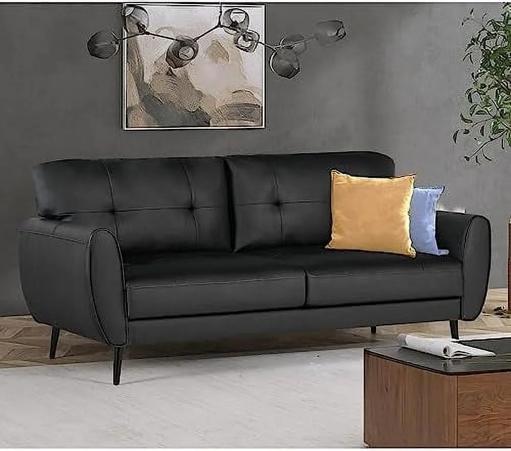 White Tufted Leather Loveseat Sofa Q197044