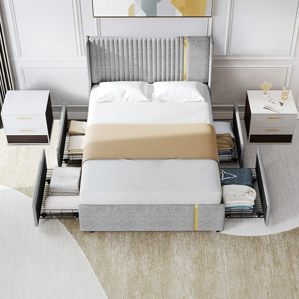 Upholstered Full Size Bed Frame with Storage E4248