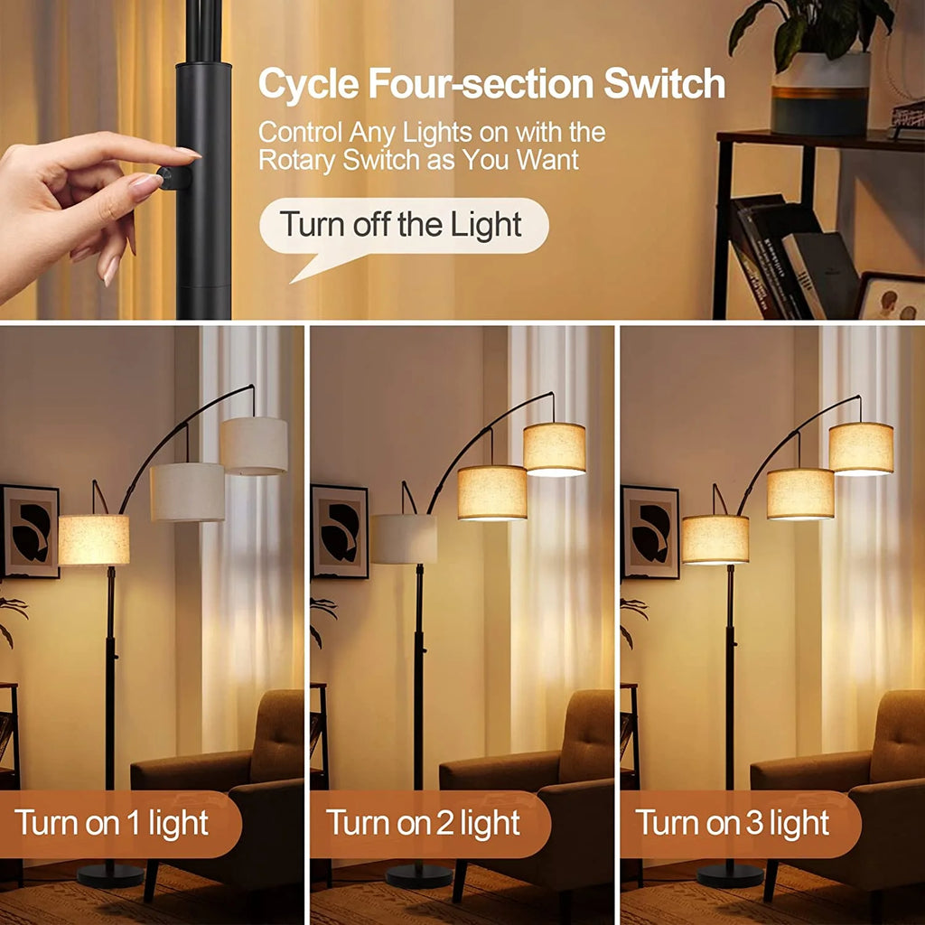 Black Arc Floor Lamp with Linen Lamp Shade F480