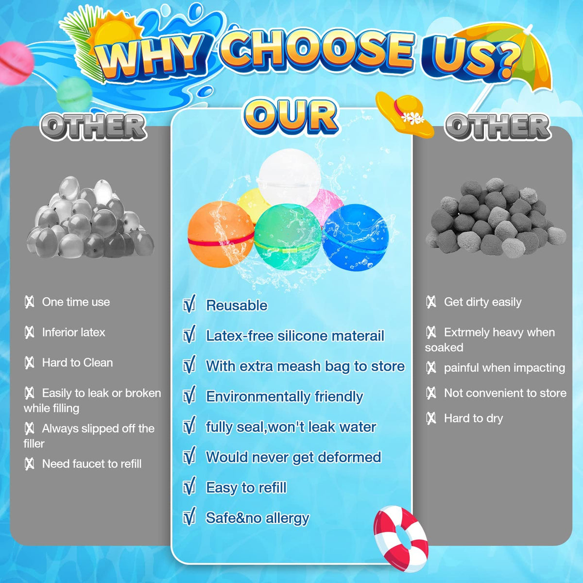 12 PCS Refillable Silicone Water Balloons O36605