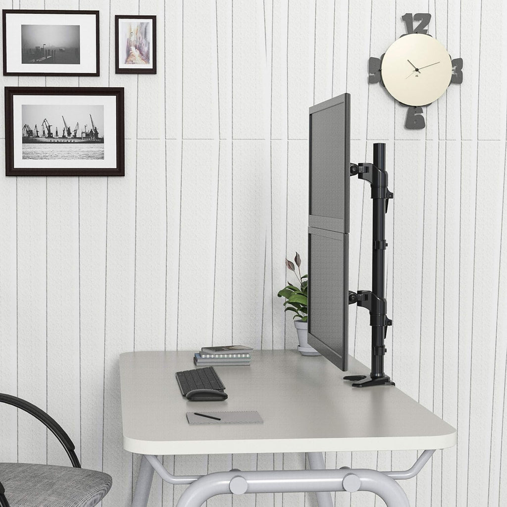 Vertical Dual Monitor Mount, Height Adjustable Heavy Duty C-Clamp and Grommet Mounting Base, VESA 75*75mm/100*100mm O65497