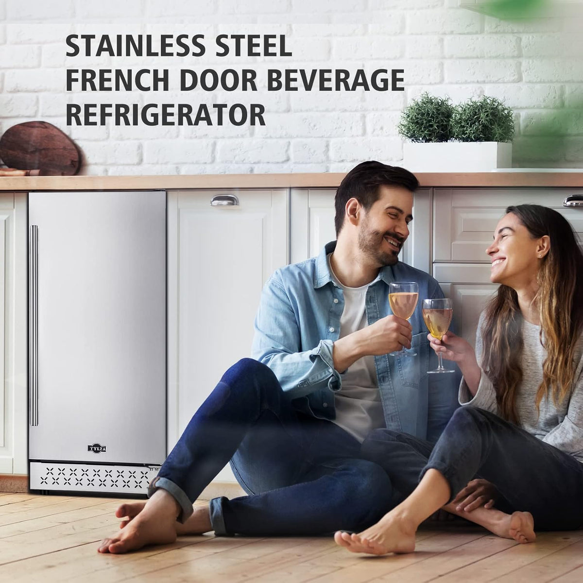 Stainless Steel Under Counter Beverage Refrigerator, 130 Cans, French Door U779913