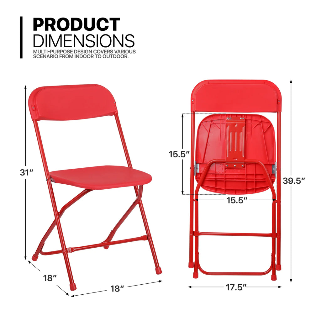 11 Pieces 4.5 Ft White Foldable Plastic Table and 10 Red Chair Set V54241