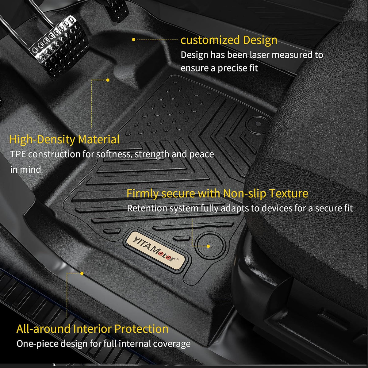 Black Custom Fit Car Floor Mats 3 Rows with Cargo Trunk Liner F904