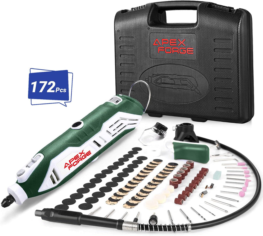 Rotary Tool Kit, Keyless Chuck, 172 Accessories, 6-Speed, Flex Shaft, 4 Attachments, Carrying Case S93854