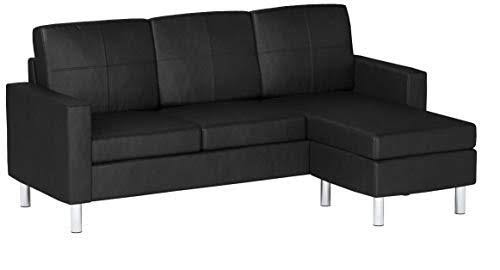 Black Bonded Leather Sectional Sofa S9019