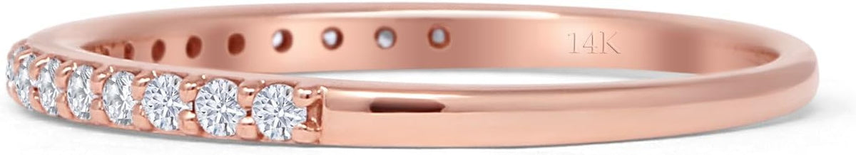 14K Rose Gold Half Eternity Band 0.12ct Natural Diamond Aquamarine W150