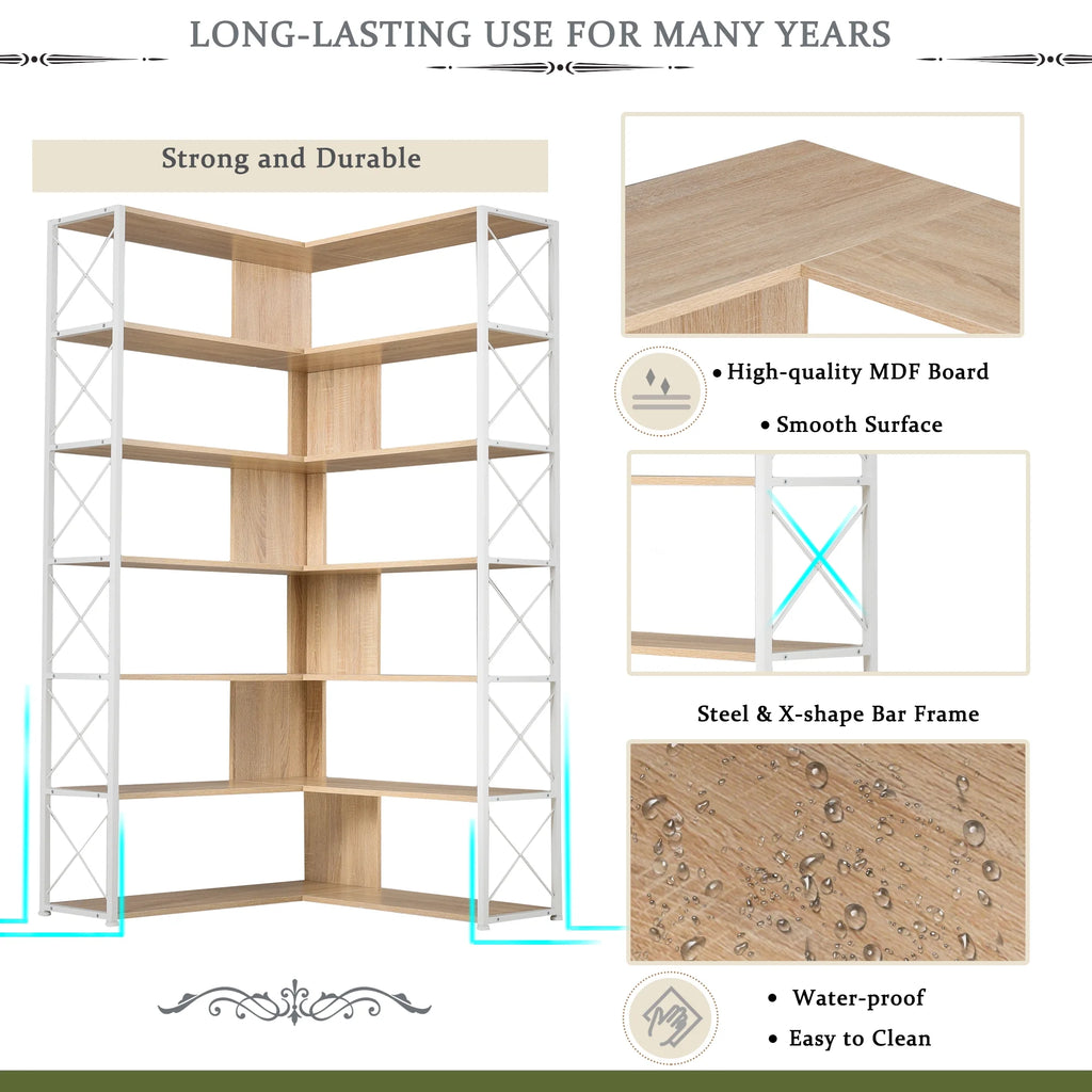7-Tier L-Shaped Corner Bookshelf B6248