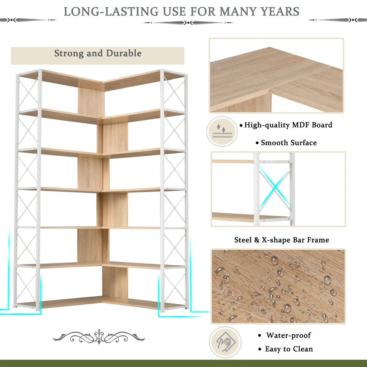 7-Tier L-Shaped Corner Bookshelf B6248