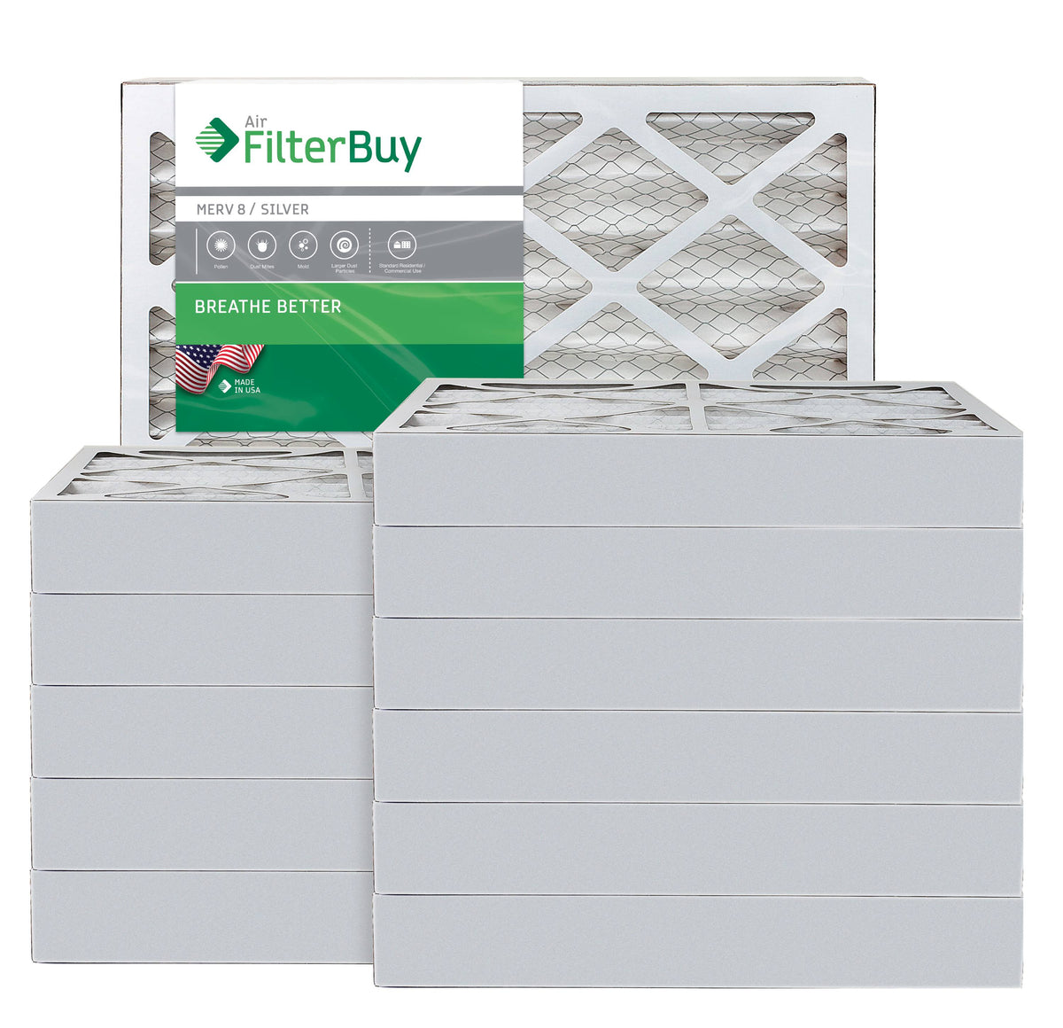 Silver MERV 8 17x22x4 Pleated AC Furnace Air Filter, Pack of 12 B165395